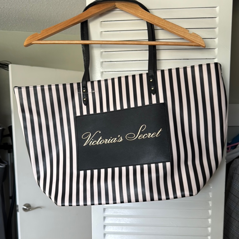 Victoria's Secret Bold Black and White Striped Tote